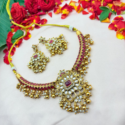 Ruby Kundan Lattice Necklace Set